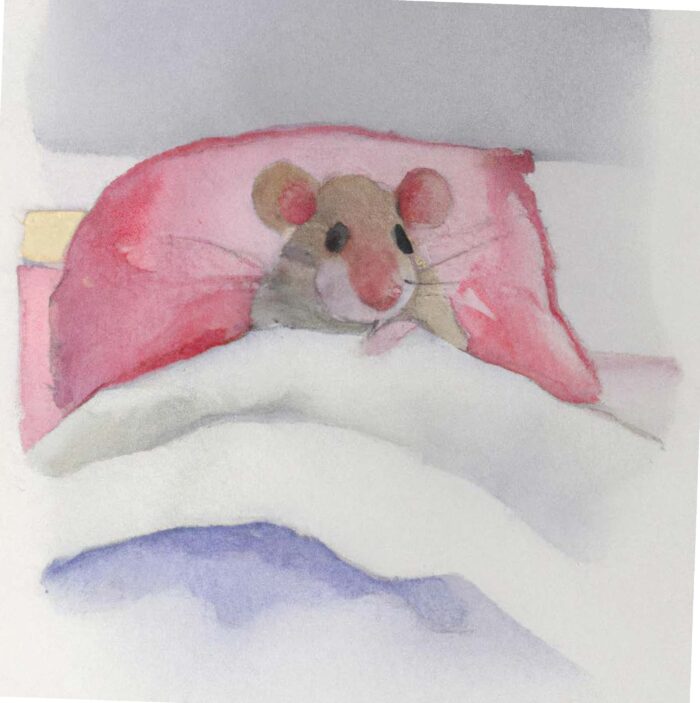 Eine Maus im Krankenbett.